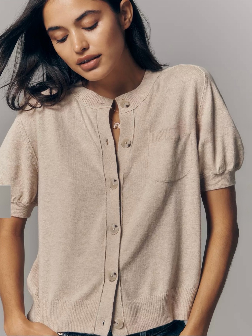 Maeve Short-Sleeve Button Front sweater cardigan - Picture 2 of 10